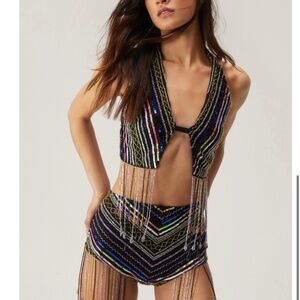 Sequin Stripe Tassel Beaded Pant